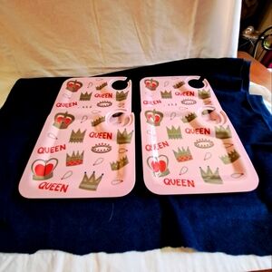 Lolita Melamine Appetizer Plates with Wine Glass Holder Pink Plates Queen Crowns